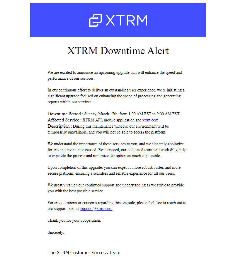 XTRM-downtime-alert